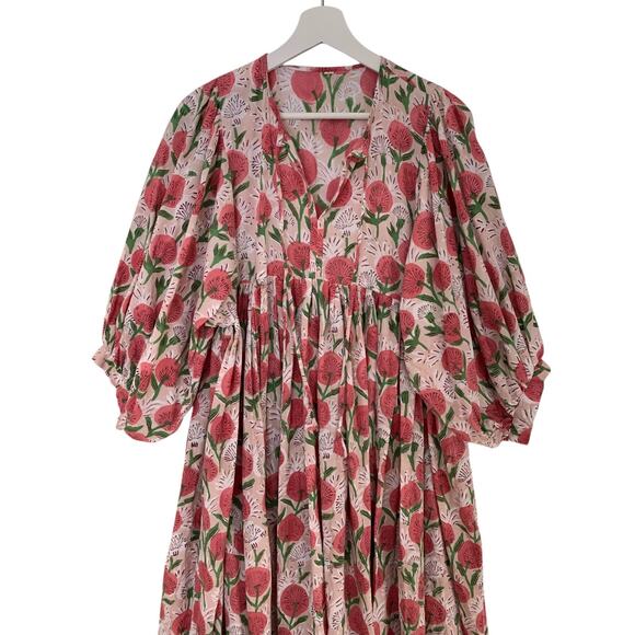 Indian Block Print Dress Floral Cotton Kyra Boho Midi Womens Small - Picture 3 of 6